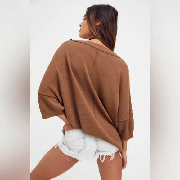 🕐 NWT | Free People | WFH Short Sleeve Sweater Tee | Mushroom | L - Picture 2 of 8